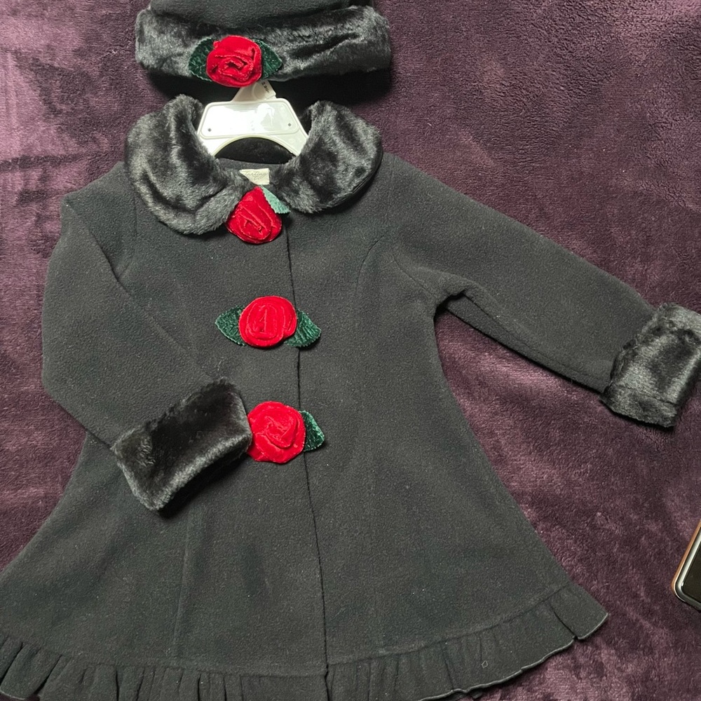 Black Coat with Red Rose Accents